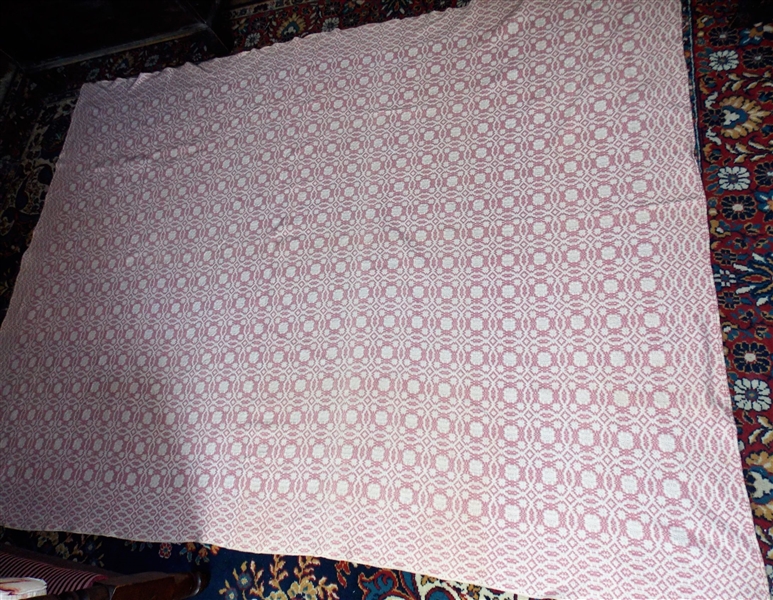 Pink and Cream Handwoven Coverlet - Measures 71" by 94"