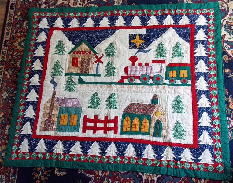Christams Train Station Quilt - Measures 49" by 60"