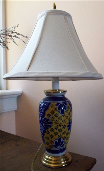 Blue and Yellow Ceramic Lamp - Measures 18" Overal Height