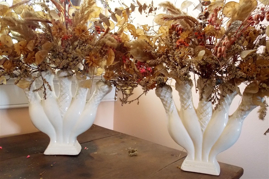 Pair of "Traditional Americana" by Anart Vases with Dried Floral Arrangements - Each Vase Measures 8" tall and 8 1/2" Wide