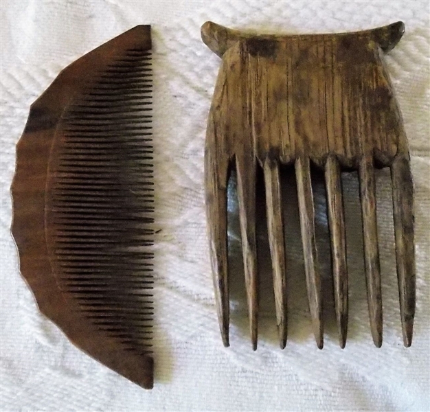 2 Wooden Combs - Fine Tooth Measures 5" by 2" Other Measures 2 3/4" by 4"