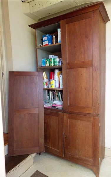 Walnut Pegged Flatwall Cupboard - 2 Sets of Blind Doors - Mortised Shelves - Door is with Cupboard Needs to Be Attached - Measures 78" tall 38 3/4" by 16 1/2" 