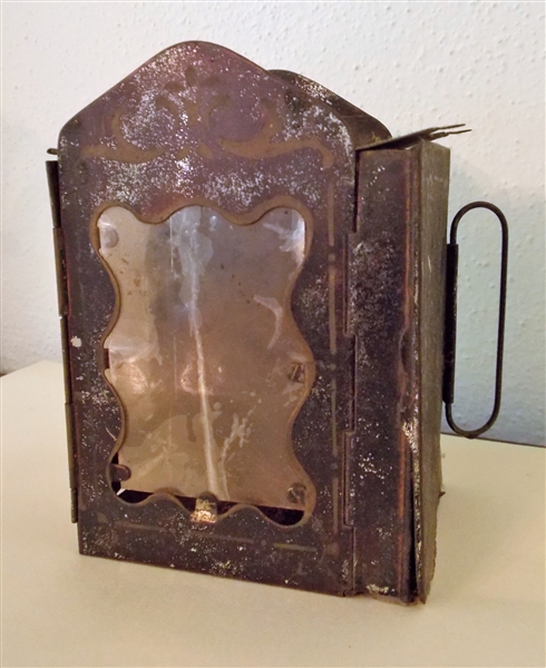 Minors Patent Jan 24th 1865 Lantern with Micah Lenses -Stencil Decorated -  Measures 5 1/4" Tall 3 1/4" by 3 1/4" 