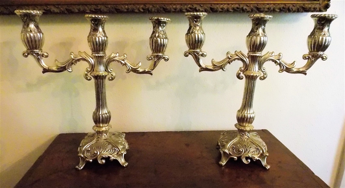 Pair of Silver Plate Japan - 3 Branch Candleabras - Measuring 13" tall 12" Across
