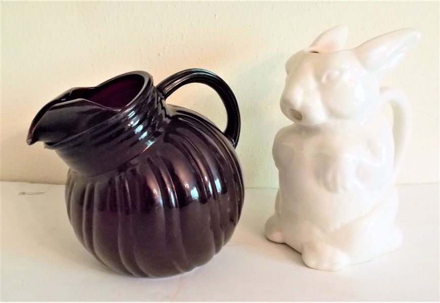 Ruby Red Ball Pitcher and Cermaic Rabbit Pitcher - Red Measures 7" Tall 8" Spout to Handle Rabbit is 9" Tall 