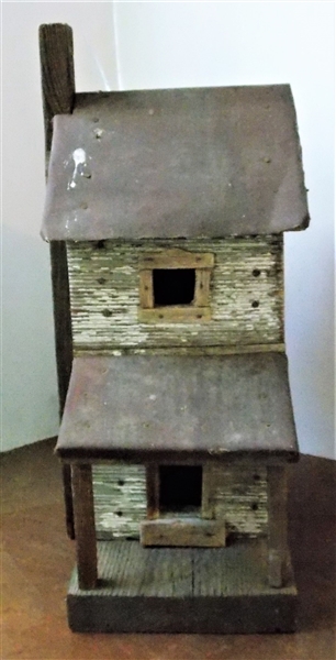 Handmade Folk Art House with Metal Roof - Measures 14 1/2" tall 6" by 9"