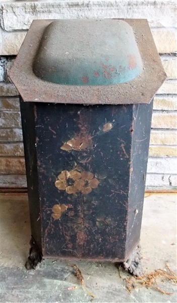 Fancy Towle Painted Tin Coal Bin with Fancy Feet and Head Handles- Galvanized Insert Insdie - Measures 23 1/4" 12" by 12"