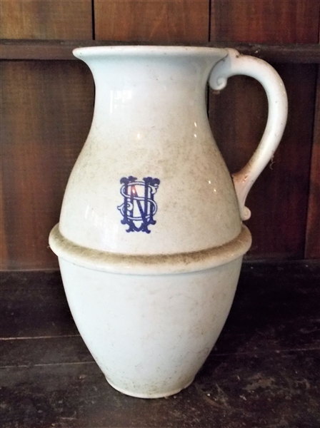 NVS Blue Monogrammed Ironstone Pitcher - Measuring 15" tall 9" Wide