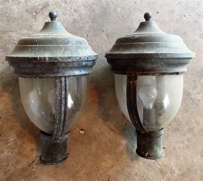 2 Metal and Glass Electric Lamps for Light Posts - 20" Long