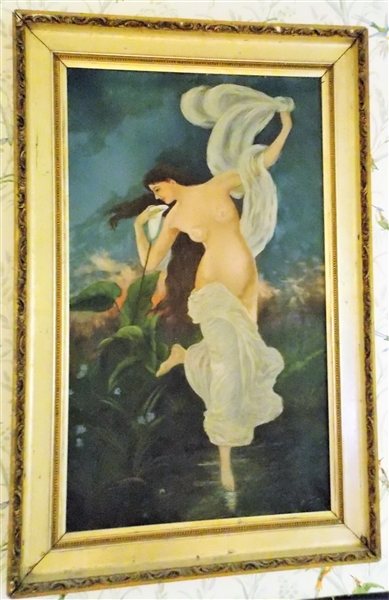 Artist Signed and Dated 1905 Oil on Canvas Painting of Nude Woman in Gold Gilt Frame - Frame Measures 36 1/2" by 24"