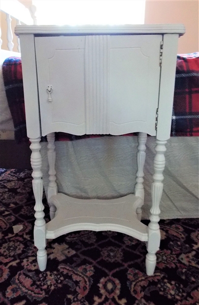 White Painted Copper Lined Smoking Stand - Measures  27" tall 16 1/2" by 11"