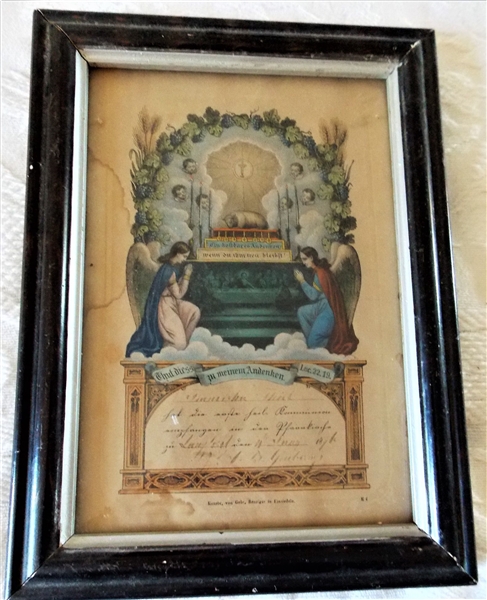 1800s German Church Certificate - Framed - Measures 10 1/2" by 7 3/4"