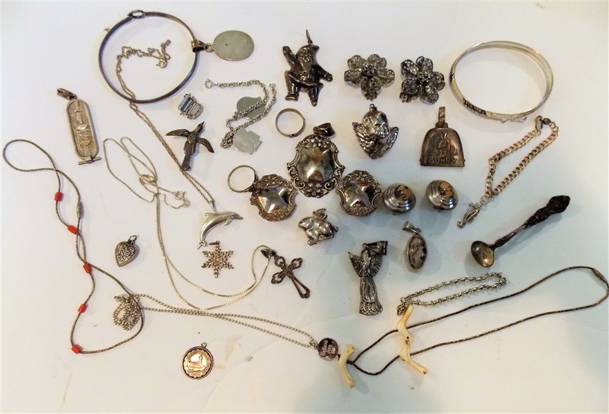 Large Lot of Sterling Silver Jewelry including Pendants, Earrings, Bracelets, Necklaces, Rings 