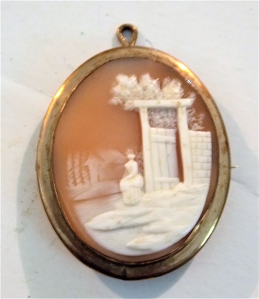 Cameo Pin/Pendant with Gate Scene  -Measures 1 3/4" by 1 1/2"