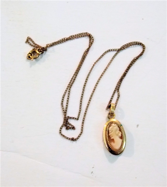 Small Gold Filled Cameo Pendant with Chain - Pendant Measures 1/2" by 1/4"