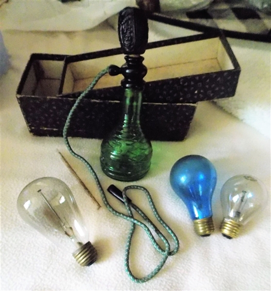 Green Glass Pipe and Collection of Vintage Light Bulbs