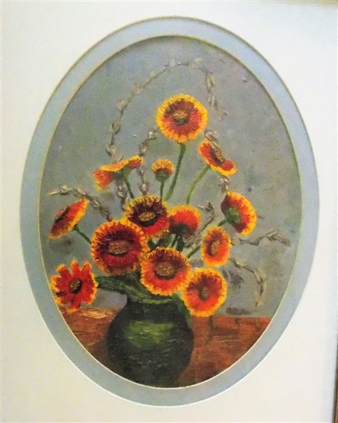 Artist Signed Firefly Painting of Vase of Flowers - Framed and Matted - Frame Measures 22" by 18"