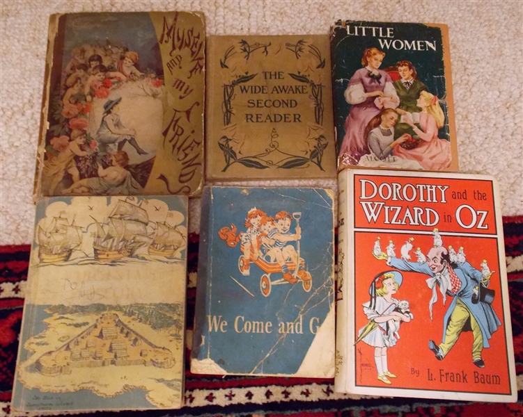 6 Books including 1905 "Wizard of Oz", Little Women, "Myself and My Friends" 1883, and Virginias History Text Book 