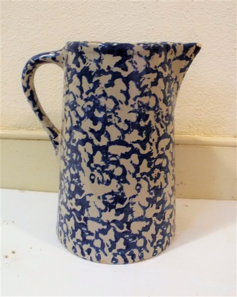 Spongeware Pitcher 9" tall 8" Spout to Handle - Some Glaze Loss on Spout