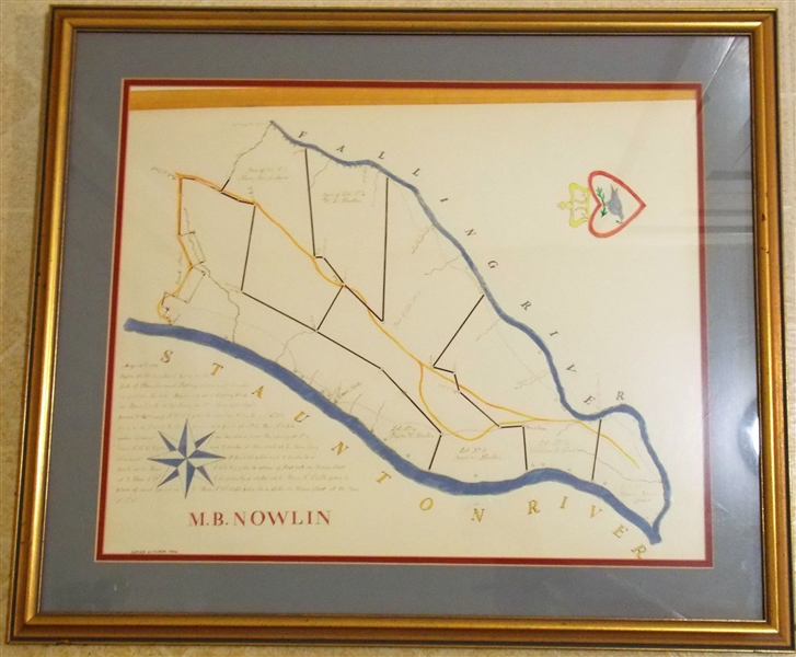 M.B. Nolin Falling and Staunton Rivers Map - Copied in 1892- Nicely Framed and Matted - Frame Measures 23 1/2" by 28"