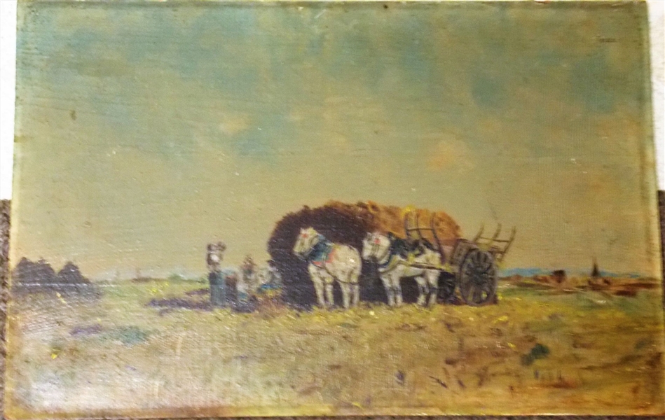 Painting on Board of Farm Scene with Donkeys - Measures  12" by 18"