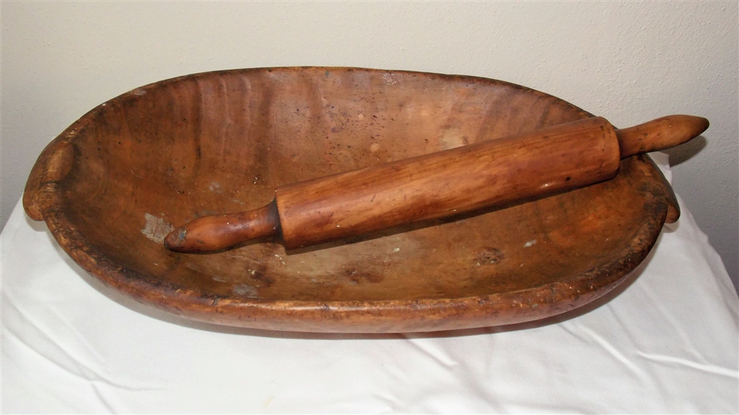 Large Wood Dough Tray and Rolling Pin - Dough Tray Measures 20" by 13 1/2" Not including Handles