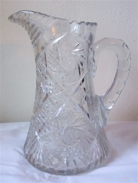 Large Cut Glass Pitcher - Measures 10" tall 9" Spout to Handle