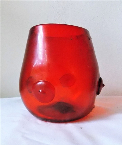 Signed Blenko Red Vase - Measures 7" tall 5" wide 