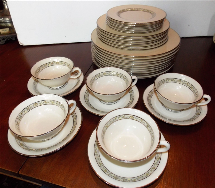 31 Pieces of Lenox "Springdale" China with Platnium Trim  including Dinner Plates, Salad Plates, Cup and Saucer Sets