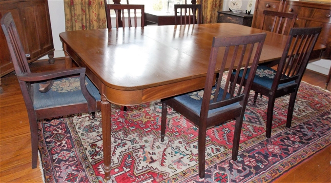 Mahogany Biggs Furniture Richmond Virginia Dining Table- Reeded Legs  with 8 Matching Chairs -Needle Point Sets-  Table Measures 28 1/2" tall 90" by 54" - 1 Captains Chair h0as Broken Arm - Table...