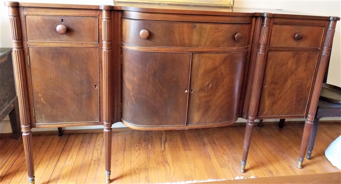 Mahogany Biggs Furniture - Richmond Virginia Sheraton Style Server - Bowed Front - Reeded Columns - 44" tall 74" by 26" - Felt Lined End Drawers 