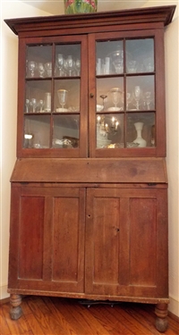 Rare 1820s Corner Cupboard Desk Combination - Slant Lid Desk - Dovetailed Top and Bottom - Original Finish - Monroe County West Virginia - Measures - Original Hardware - Lock is Detached by There...
