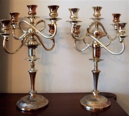 Pair of Silver Plate 5 Branch Candelabras - 14" tall 10" wide