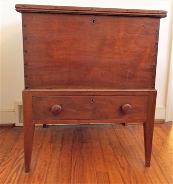 Walnut Hepplewhite Sugar Chest - Tapered Legs -Dovetailed Case - Single Divided Drawer  -  4 Sections Inside Chest - Measures 30" tall 24 3/4" by 18" - NO CONTENTS 