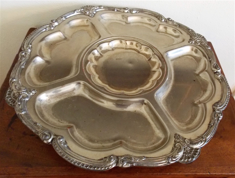 Silver Plate Lazy Susan - Divided Top -Hallmarked Silver on Copper -  Measures 4" tall 20" Across