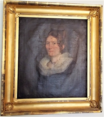 Early 19th Century Burbridge Nee Smith Family Lady Portrait on Canvas in Gold Gilt Frame - Some Holes in Canvas - Frame Measures - 35 1/2" by 31 1/2"