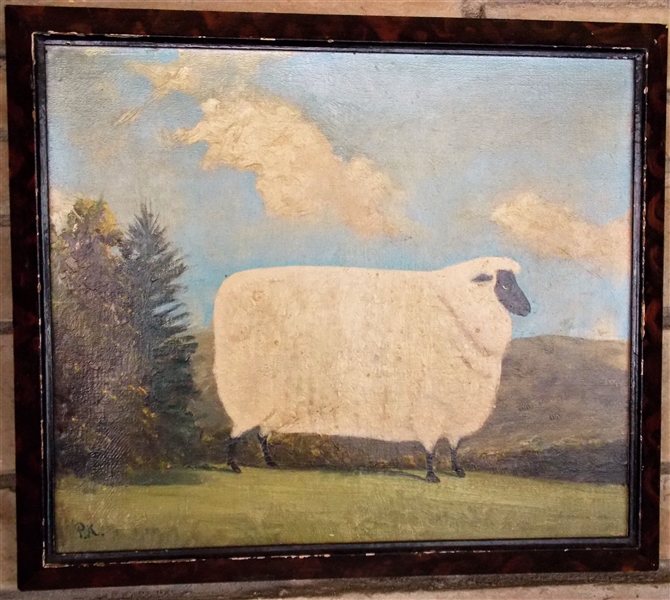 Lamb Oil Painting on Board - Signed Pk in Lower Left Corner - Framed- Frame Measures - 14 1/2" by 12 1/"