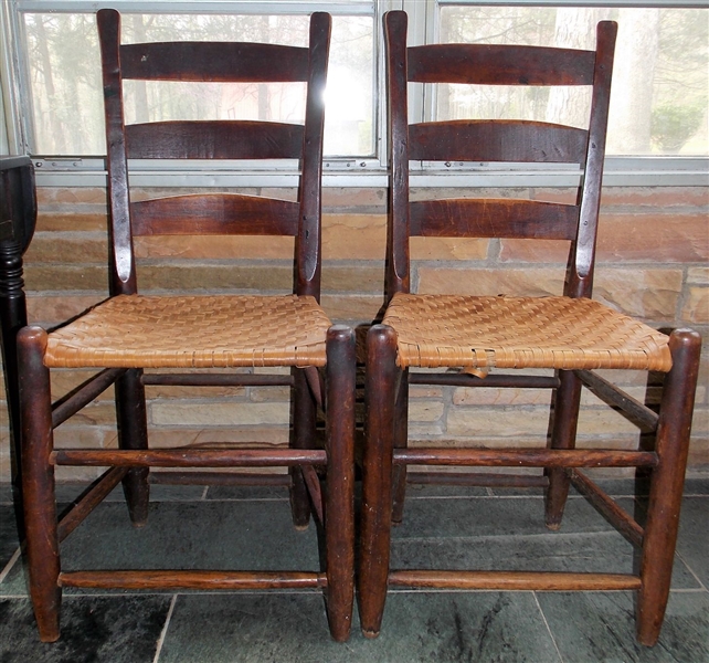 Pair of Pegged Ladder Back Chairs - Original Finish - 38" tall Seat is 20" High 17" Across