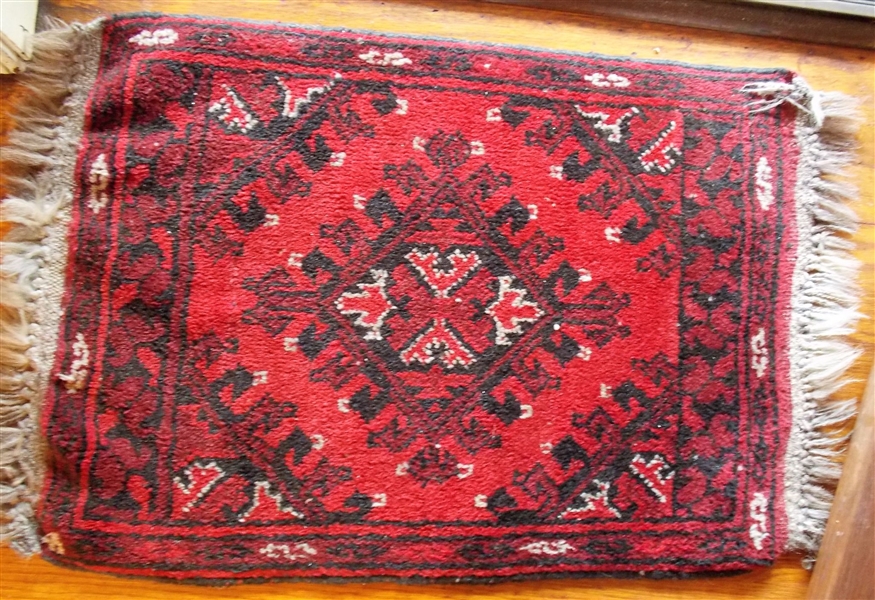 Small Handmade Oriental Prayer Rug -Red and Black -  Measures 26" by 19"