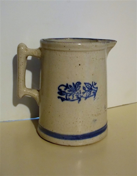 Blue Decorated Salt Glaze Pitcher - Hairline inside - 7" tall 7" Spout to Handle