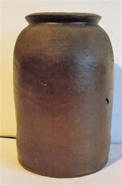 Pottery Storage Jar with Stamped Marking - "E.W. Mor. Alum. Welley" Measures 8" tall 5" Across