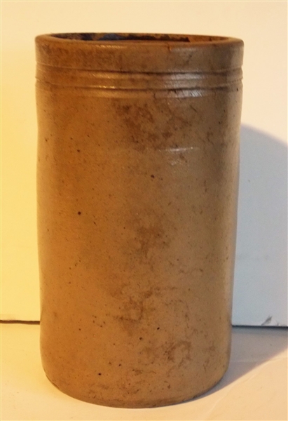 Pottery Storage Jar with Incised Rings Measures 8 1/2" tall 5" Across - Some Small Chips around Tip Edge