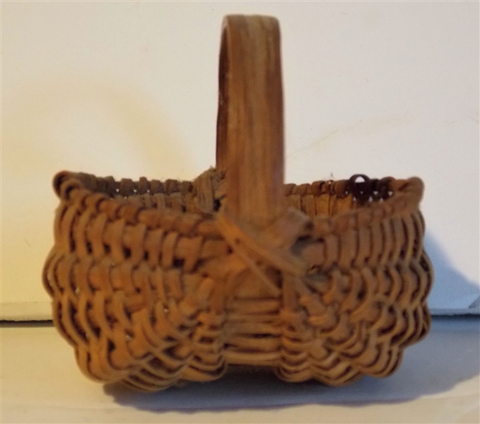 19th Century Miniature Basket Measures 2" tall 3" by 2 1/2" Not including Handle