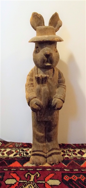 Early American Wood Carved Rabbit - 18" tall 