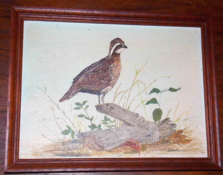 Quail Painting on Board Artist Signed Duval - Framed - Frame Measures 10 1/4" by 13 1/4"