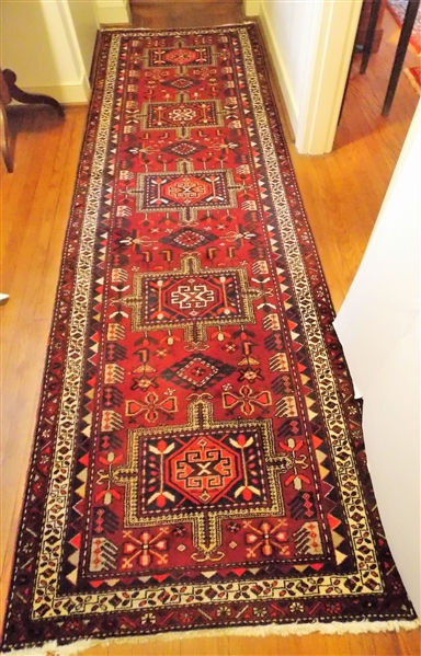 Beautiful Oriental Runner - Dark Red Background with Brighter Red, White, and Black Details - Measures 10 10 1/2" by 3" 4 1/2" 