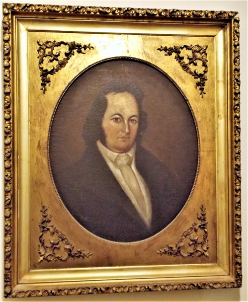 Oil on Canvas Portrait in Nice Gold Gilt Frame - On Reverse "My Great Uncle William of Charlotte Courthouse - Property of Martha R. Roberts" - Painting Measures 22" by 18" Frame Measures 32" by 27"