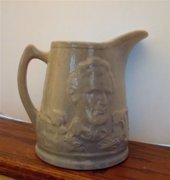 Unusual Abe Lincoln Salt Glaze Pitcher - Small Chip At Bottom - Measures 8" Tall 8" Spout to Handle 
