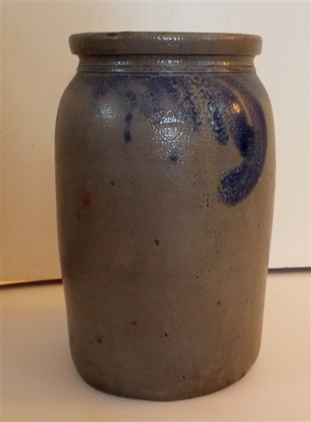 2 Gallon Virginia Blue Decorated Crock with Incised 2 and Stamped "Keesee & Parr Richmond, VA" - Circa 1860 - Measures - 13 1/2" tall 7" across