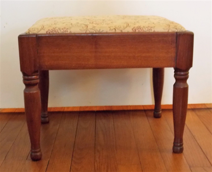 Walnut Foot Stool with Upholstered Top - Measures 13" tall 16" by 12 1/2"